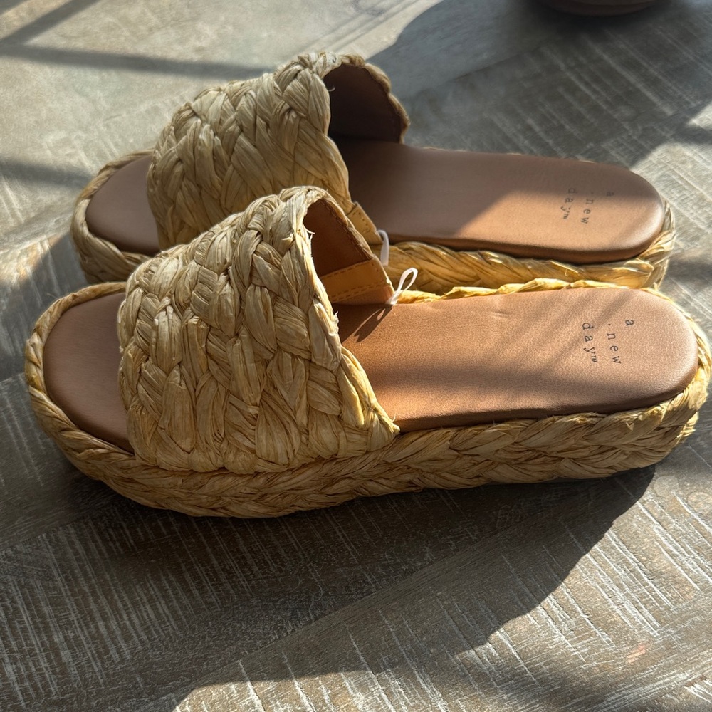 a new day Natural Woven Platform Slide Mules